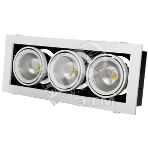 Светильник светодиодный ДВО-3x30Вт карданный 3000K белый прозрачный рассеиватель