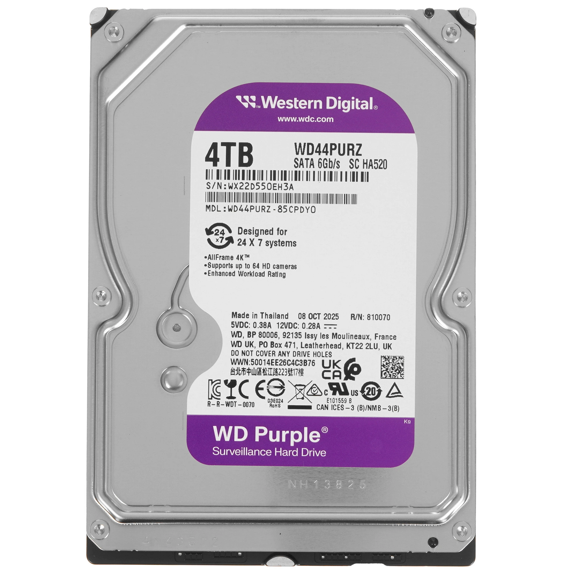Жесткий диск 3.5'' 4 ТБ Purple, SATAIII, 5400 об/мин, 128 МБ