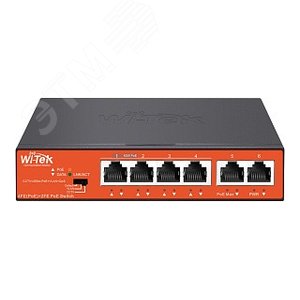 Коммутатор неуправляемый PoE 6 портов, 4хPoE 10/100 Мб/с, 2хRJ45, 65 Вт