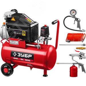 ЗУБР 240 л/мин, 24 л, 1500 Вт, 6 предметов, масляный компрессор (КПМ-240-24 Н6)
