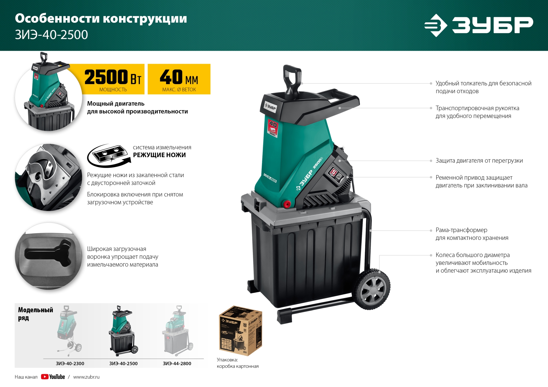 ЗУБР 2500 Вт, измельчитель садовый электрический (ЗИЭ-40-2500)