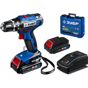 ЗУБР Т7, 20 В, 50 Н·м, 2 АКБ (2 А·ч), дрель-шуруповерт, кейс, Профессионал (DL-201-22)