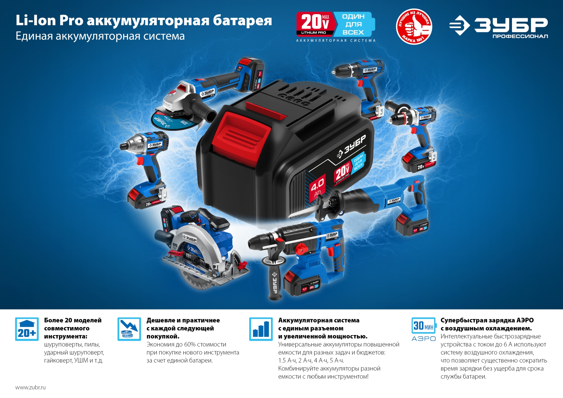 ЗУБР Т7, 20 В, d190 мм, без АКБ, бесщеточная пила циркулярная, Профессионал (CPB-190)