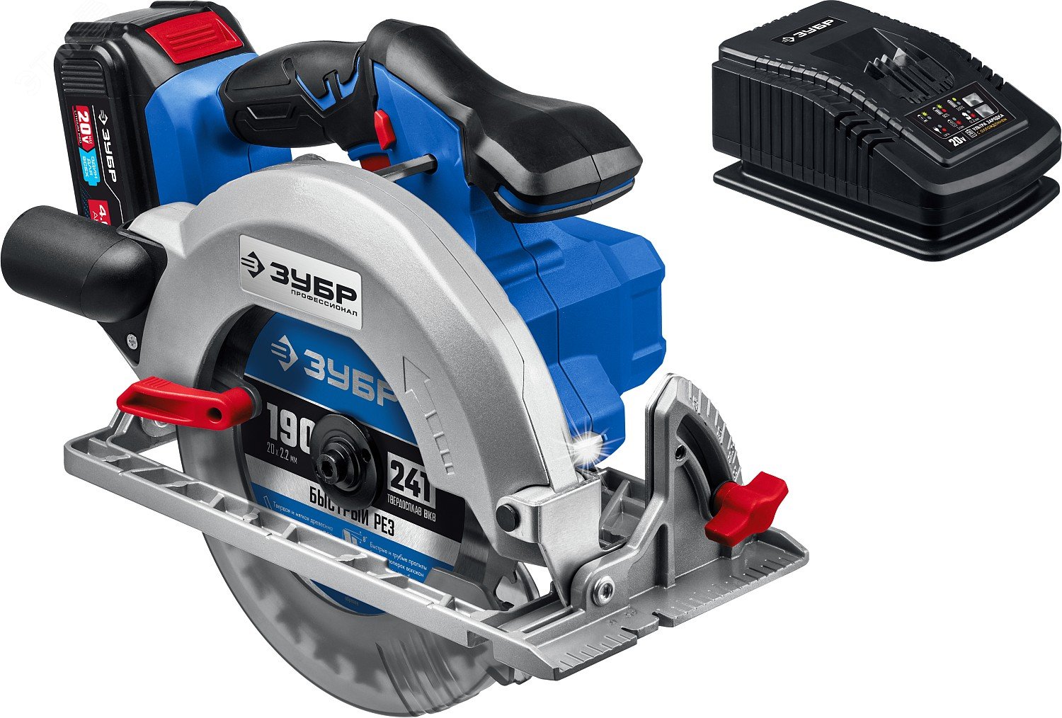 ЗУБР Т7, 20 В, d190 мм, без АКБ, бесщеточная пила циркулярная, Профессионал (CPB-190)