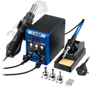 ЗУБР ПСР-650, 100 - 500°С, 650 Вт, 2 в 1, ремонтная паяльная станция, Профессионал (55427)