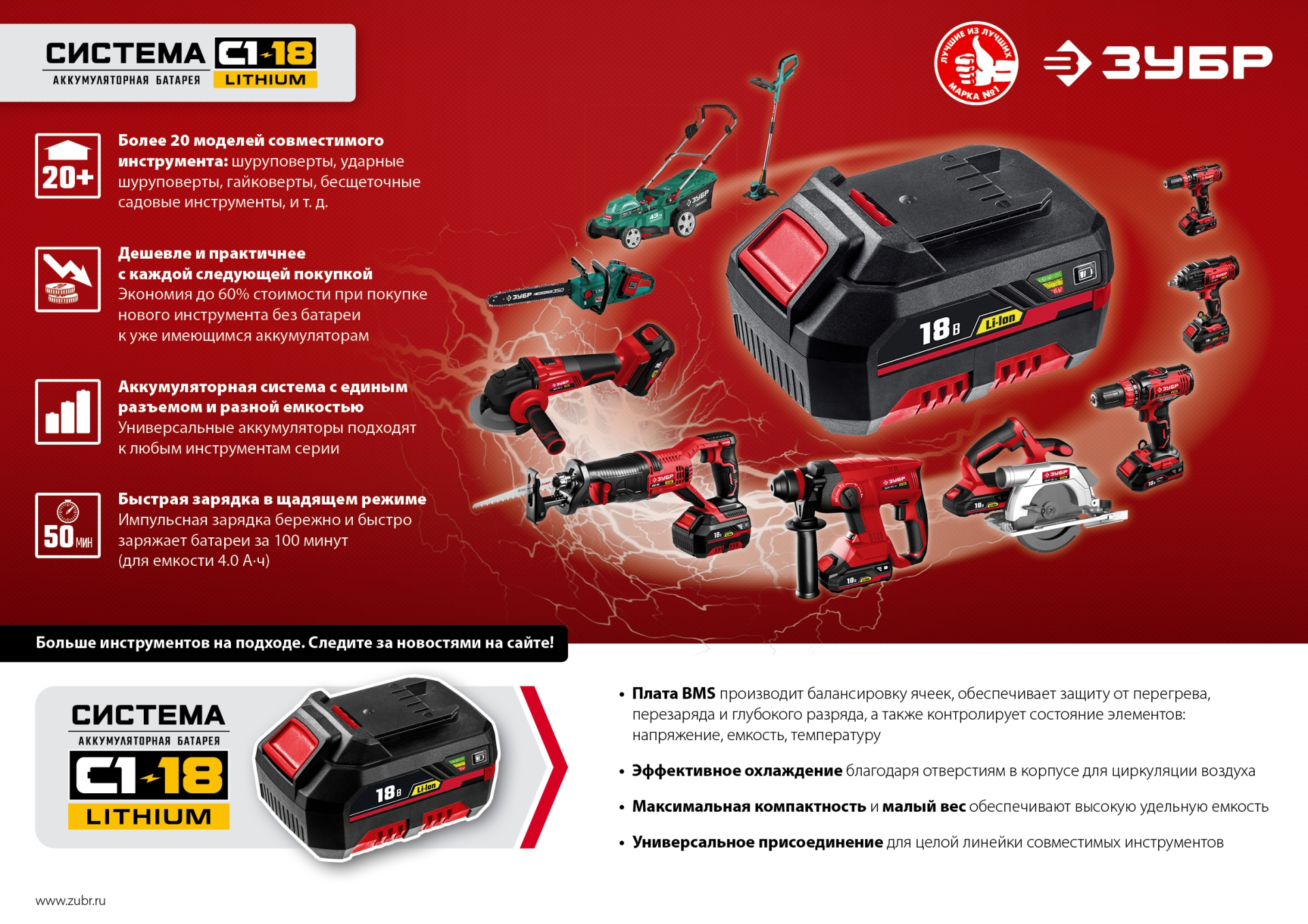ЗУБР С1-18, 18 В, 180 мм, без АКБ, сабельная пила (СПЛ-185)