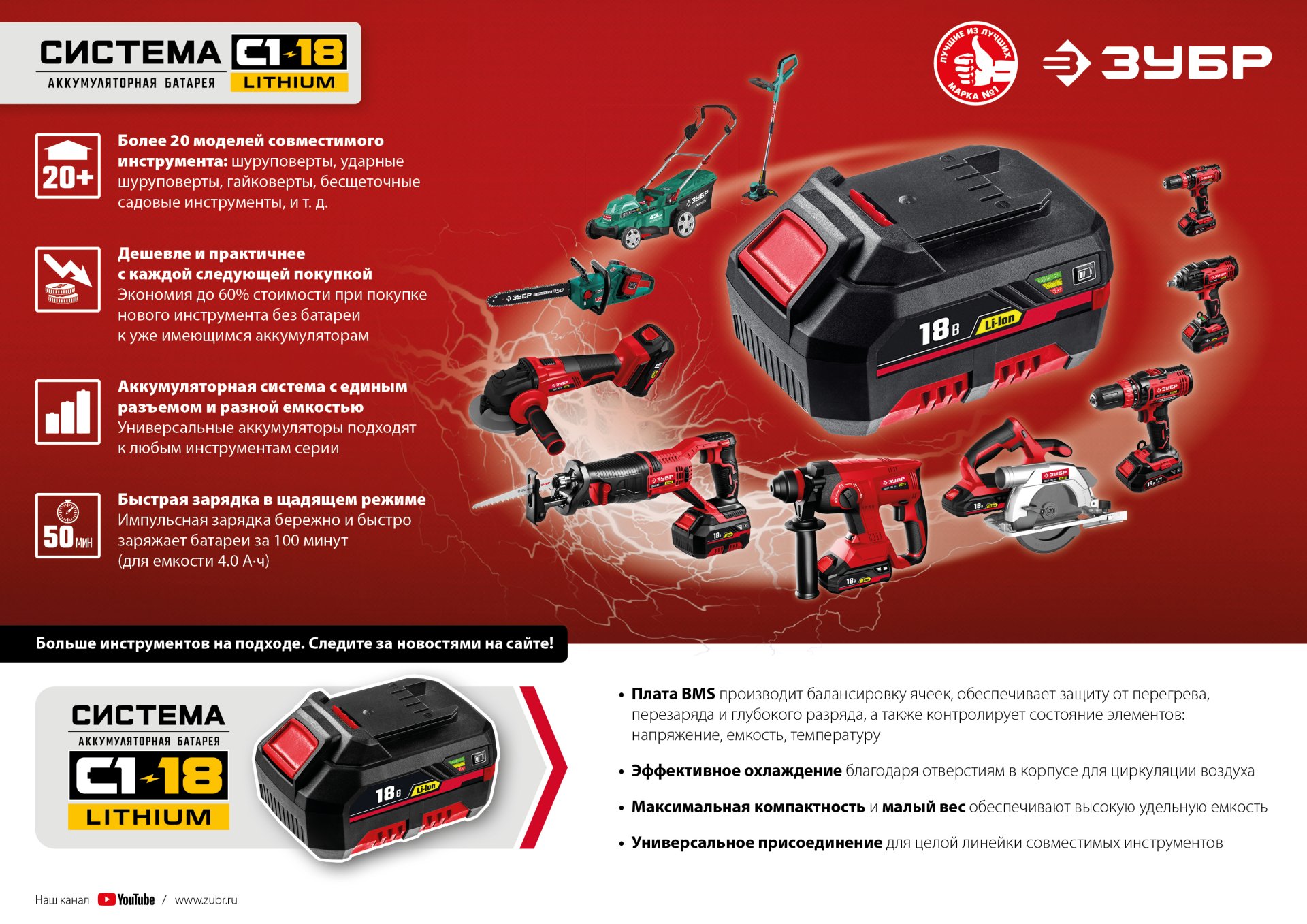 ЗУБР С1-18, 18 В, 125 мм, без АКБ, УШМ (УШМ-18-125)