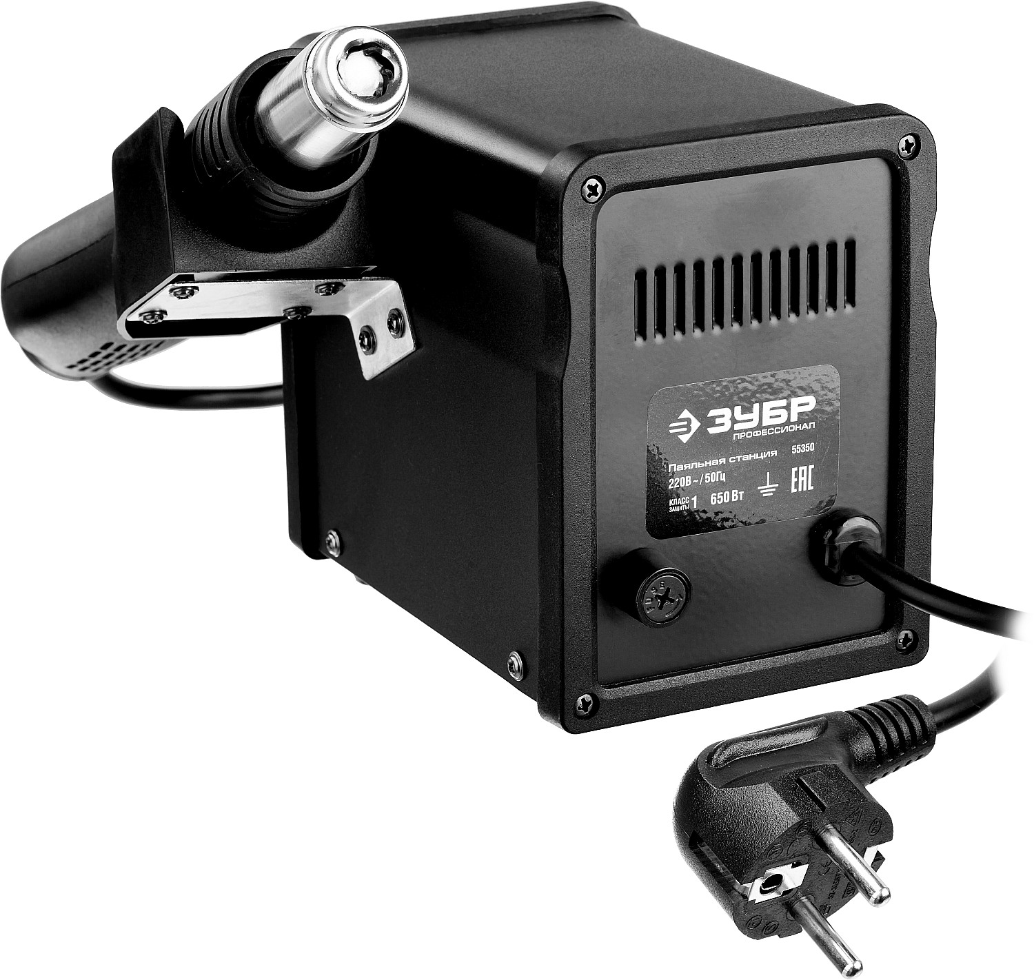 ЗУБР ПСТ-650, 650 Вт, 100 - 500°C,120 л/мин, 3 насадки, керамический нагреватель, цифровая термовоздушная паяльная станция, Профессионал (55350)