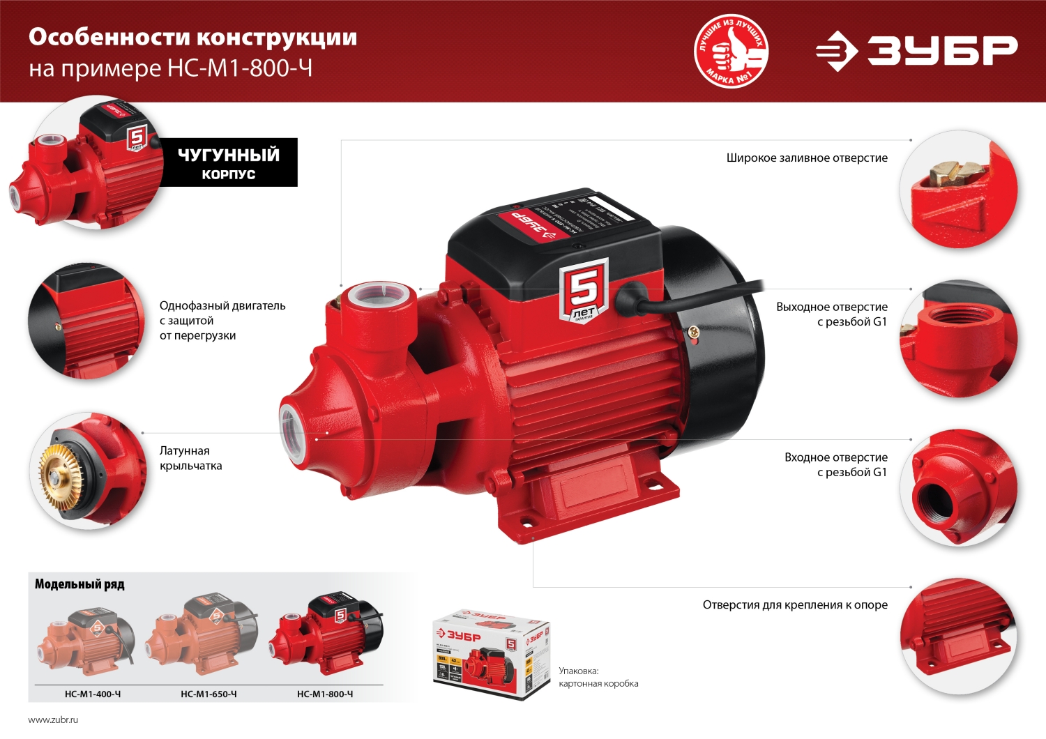 ЗУБР 650 Вт , поверхностный вихревой насос, корпус из чугуна (НС-М1-650-Ч)