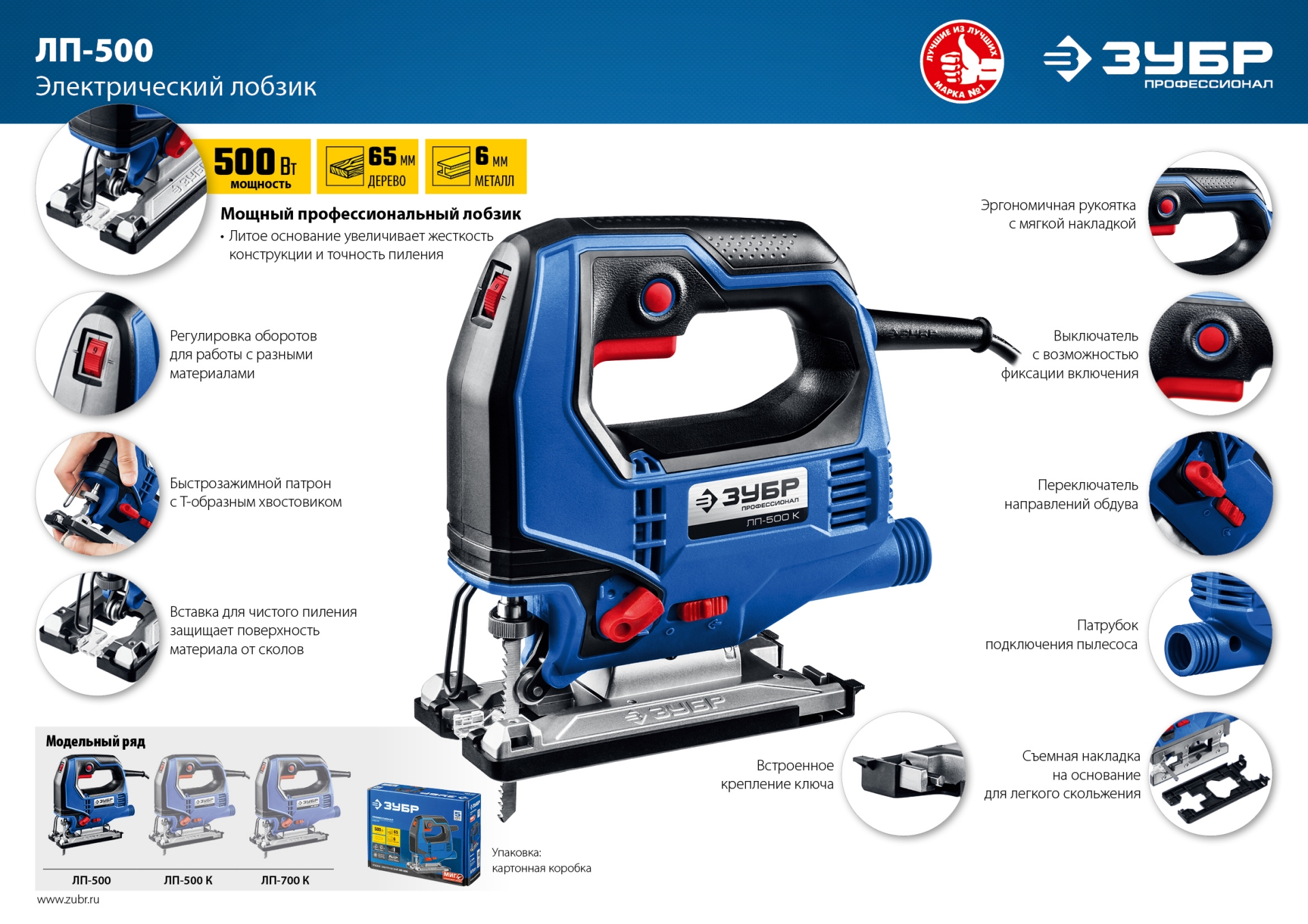 ЗУБР 500 Вт, 65 мм, электрический лобзик, Профессионал (ЛП-500)