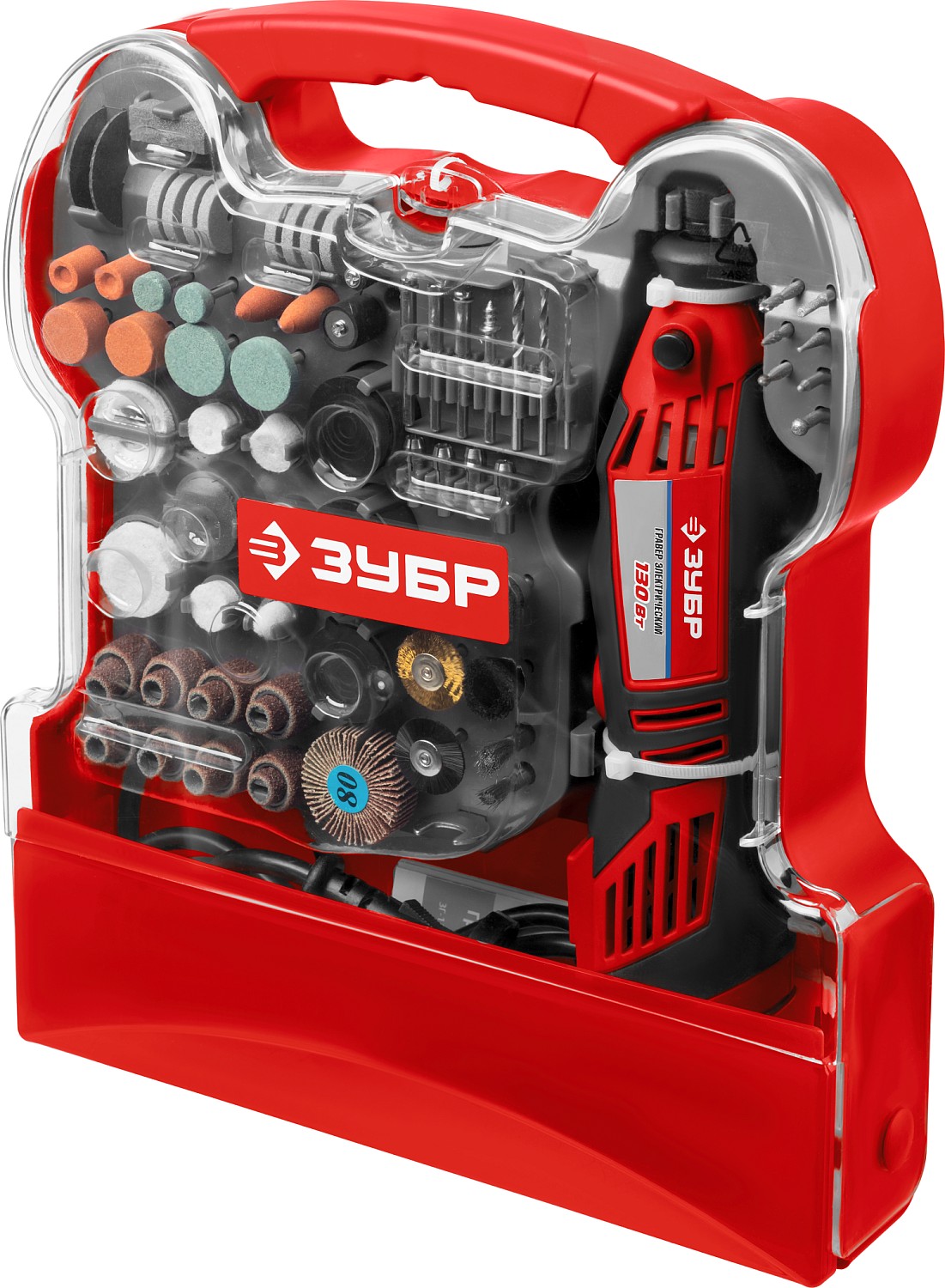 ЗУБР 172 предмета, 130 Вт, набор мини-насадок с гравером (ЗГ-130ЭК H172)
