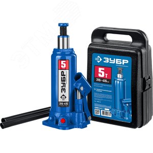 ЗУБР 5 т, 216 - 413 мм, бутылочный гидравлический домкрат в кейсе, Профессионал (43060-5-K)