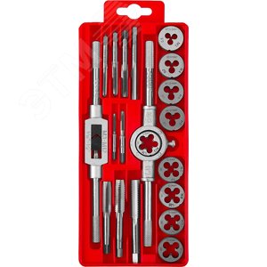 ЗУБР 20 предм., сталь 9ХС, набор метчиков и плашек в пластиковом боксе (2810-H20)