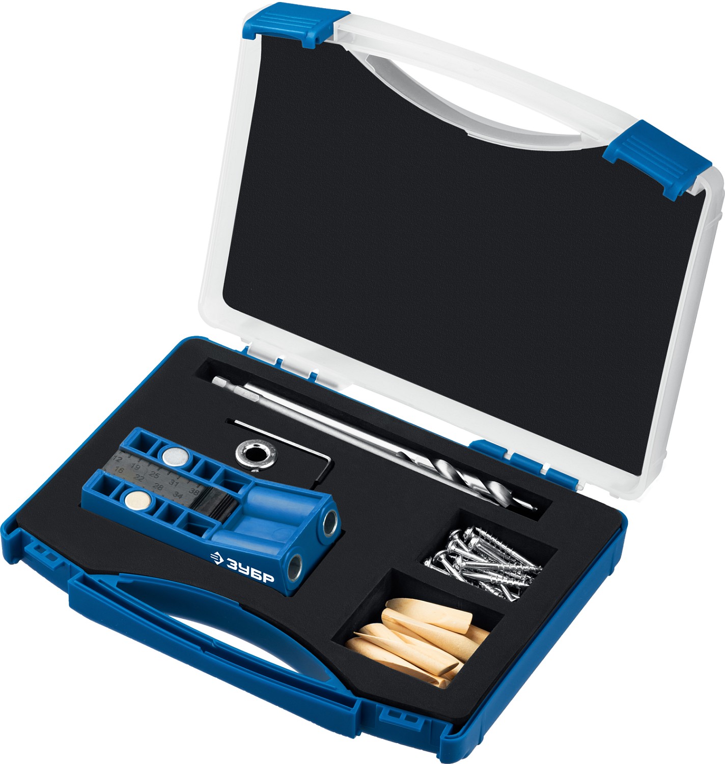 ЗУБР два отверстия, в кейсе, двойной кондуктор для глухих отверстий, Профессионал (30091)