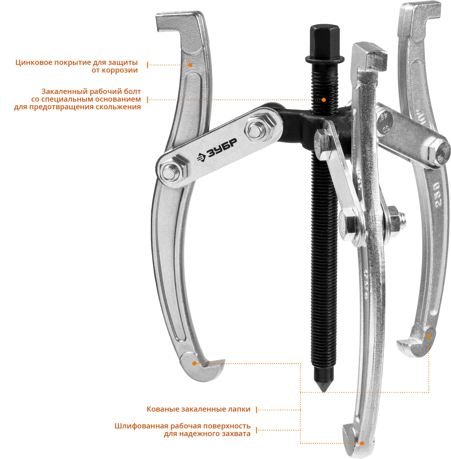 ЗУБР внешний d 30 - 200 мм, внутренний d 35 - 200 мм, шарнирный трехзахватный съемник, Профессионал (43318-160)
