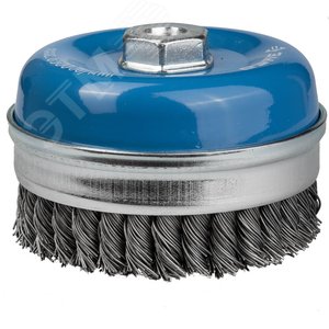 Щетка чашечная усиленная для УШМ, плетеные пучки стальной проволоки 0,8мм, 120ммхМ14 ''ЭКСПЕРТ''.