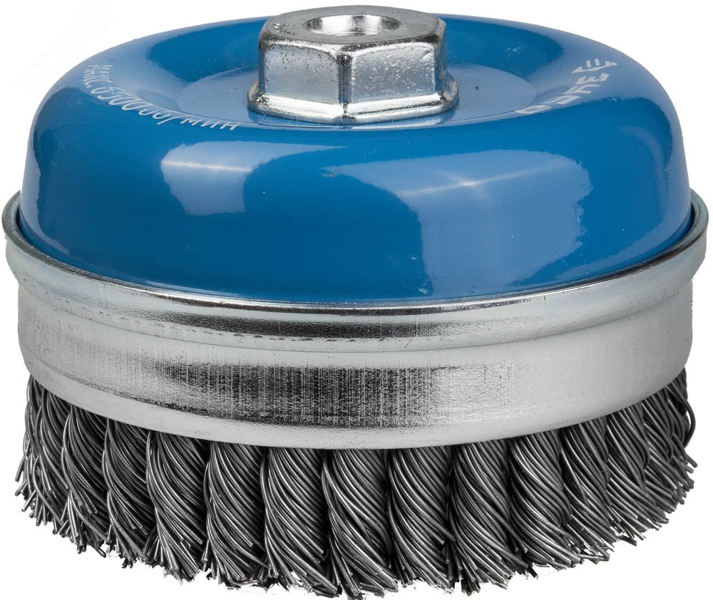 Щетка чашечная усиленная для УШМ, плетеные пучки стальной проволоки 0,8мм, 100ммхМ14 ''ЭКСПЕРТ''.
