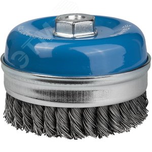 Щетка чашечная усиленная для УШМ, плетеные пучки стальной проволоки 0,8мм, 100ммхМ14 ''ЭКСПЕРТ''.