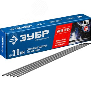 ЗУБР Д 3.0 х 350 мм, 5 кг в коробке, УОНИ 13/55 с основным покрытием, электрод сварочный, Профессионал (40025-3.0)