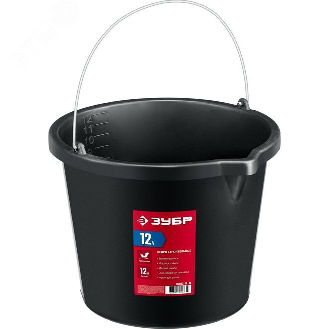 ЗУБР 12 л, высокопрочное с носиком, строительное пластиковое ведро (06093-12)