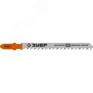 ЗУБР T101D, T-хвост., У8А сталь, по дереву, шаг зуба 4 мм (6TPI), раб. длина 75 мм, 2 шт, полотна для лобзика, Профессионал (15590-4)