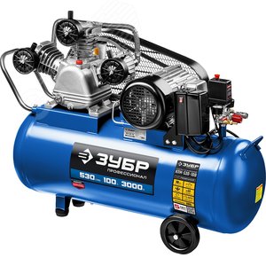 ЗУБР 530 л/мин, 100 л, 3000 Вт, ременной масляный компрессор, Профессионал (КПМ-530-100)