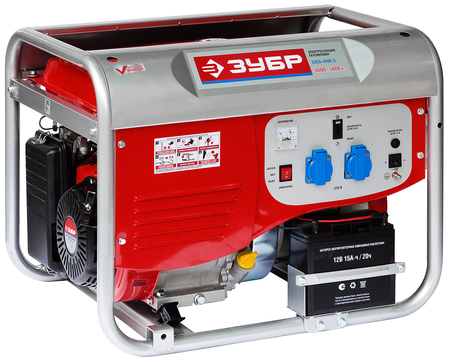 ЗУБР 4000 Вт, бензиновый генератор с электростартером (ЗЭСБ-4000-Э)
