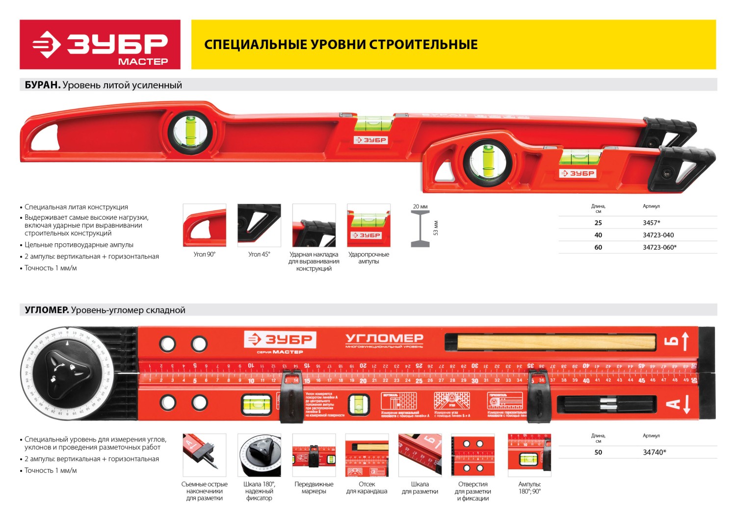 ЗУБР БУРАН, 600 мм, усиленный литой уровень (34723-060)