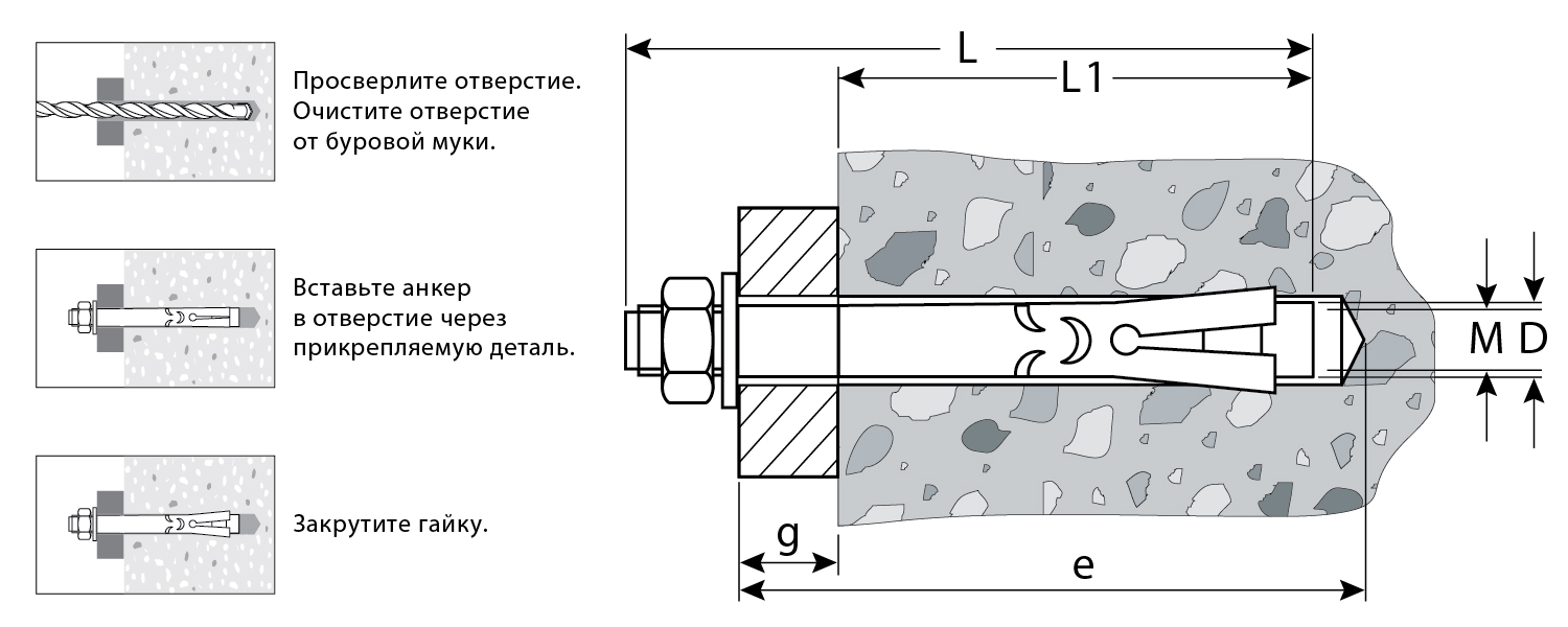 ЗУБР 10 х 125 мм, 40 шт, анкерный болт с гайкой, Профессионал (302342-10-125)