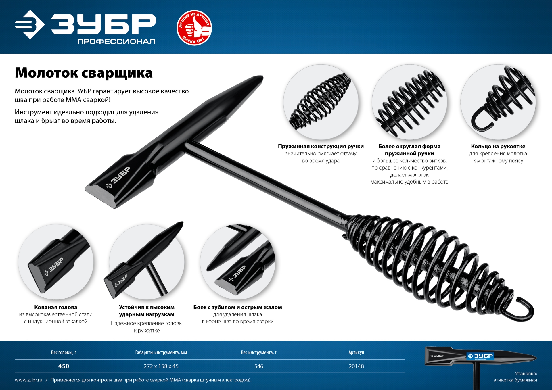 ЗУБР 450 г, молоток сварщика, Профессионал (20148)