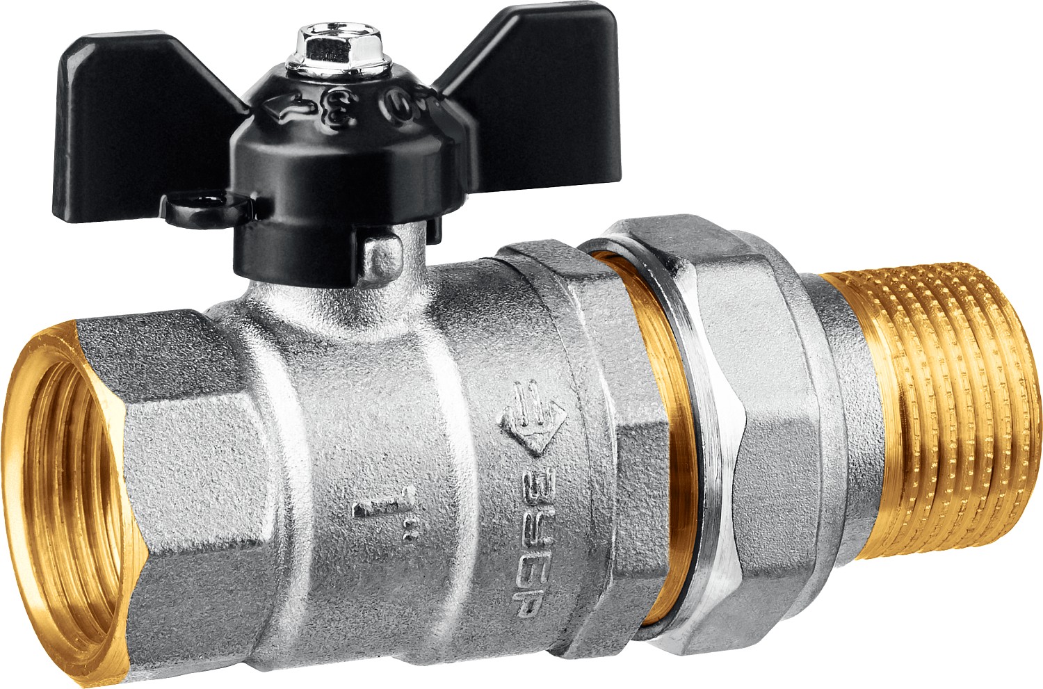 ЗУБР d 1″, ручка ″бабочка″, ″мама-папа″, полнопроходной шаровой кран с накидной гайкой (51321-1)