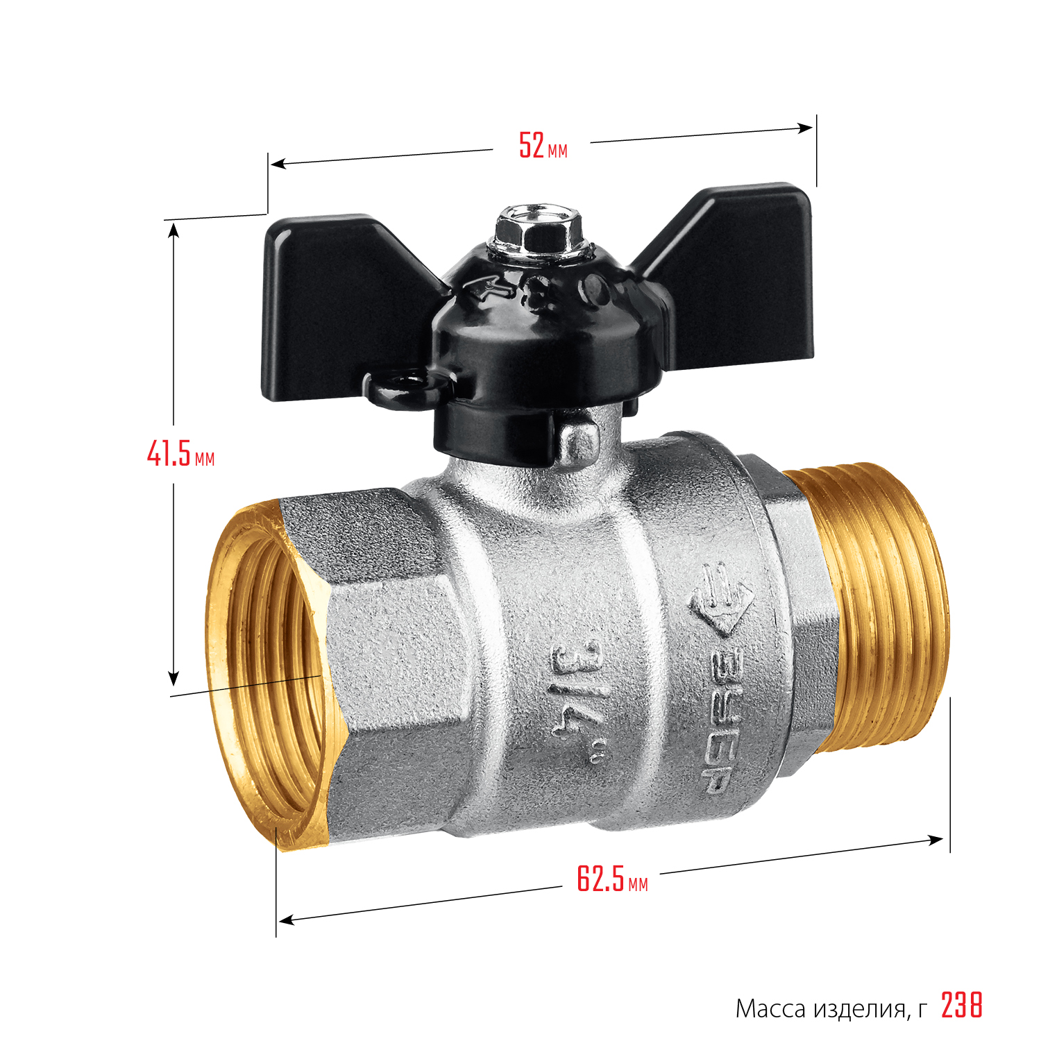 ЗУБР d 3/4″, ручка ″бабочка″, шаровой кран (51325-3/4)