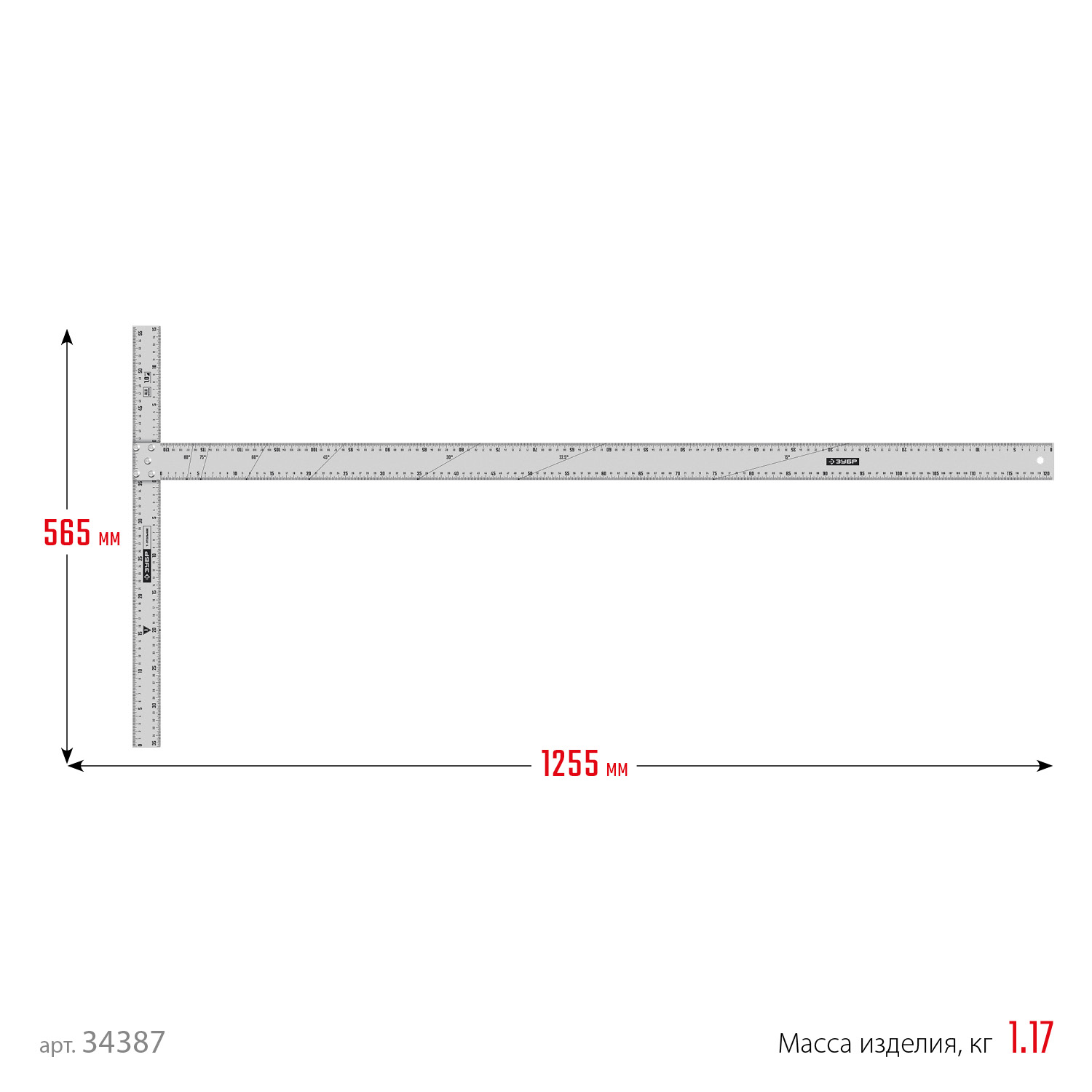 ЗУБР Т-угольник алюминиевый, Профессионал (34387)