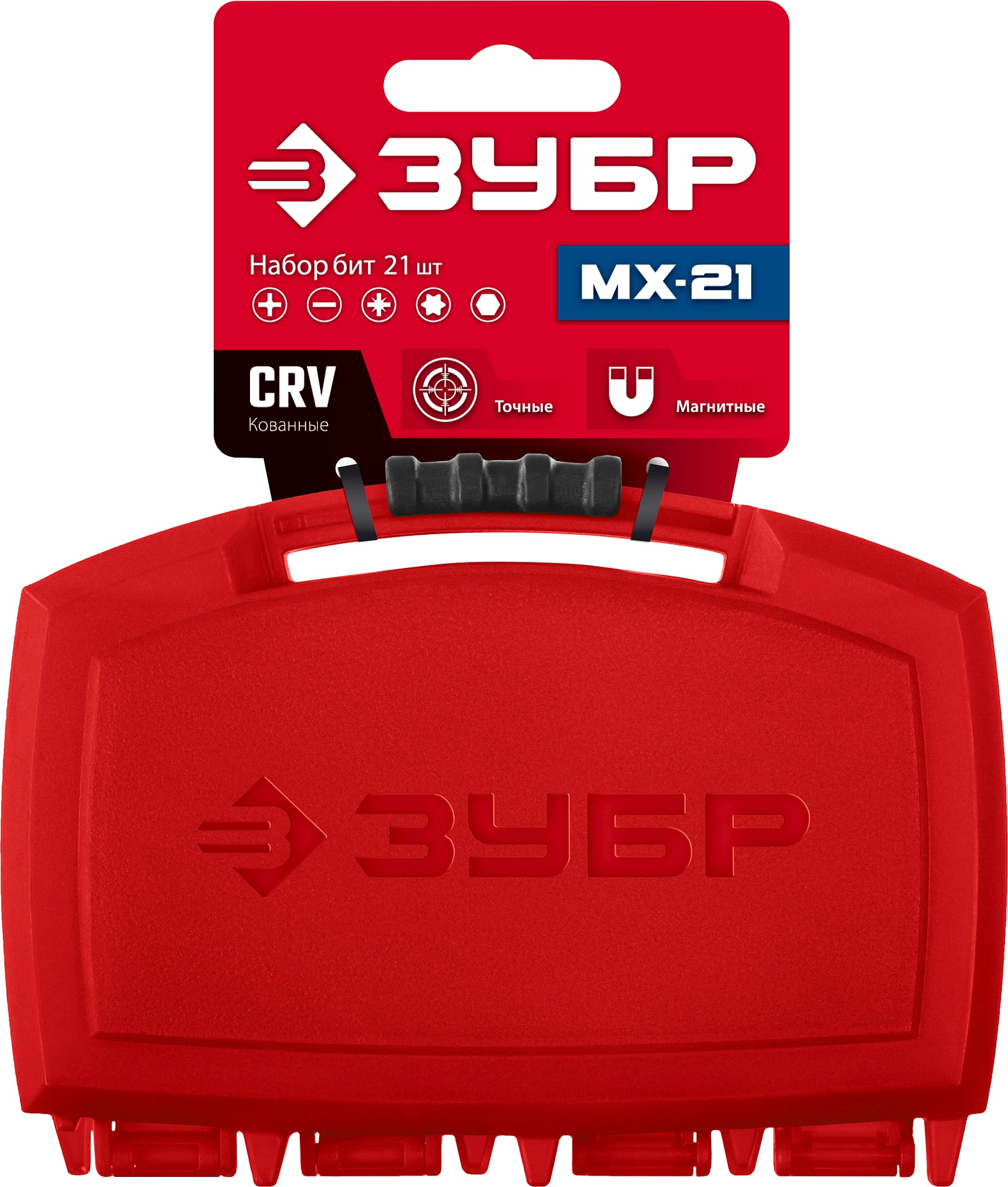 ЗУБР биты ″МХ-21″, CR-V, с магнитным адаптером, набор в компактном ударопрочном боксе (26600-H21)