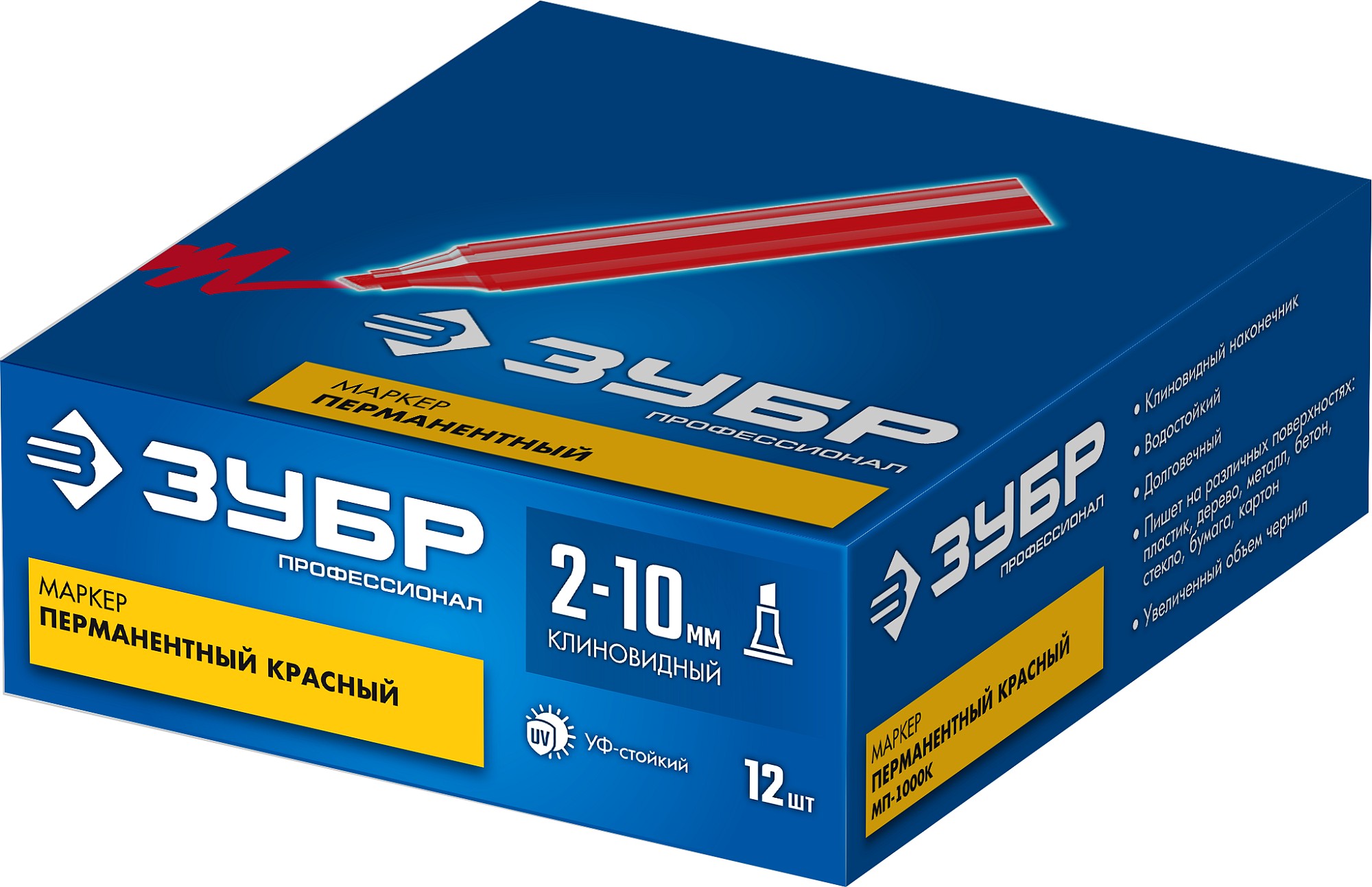 ЗУБР МП-1000К красный, 2-10 мм, клиновидный перманентный маркер (06333-3)