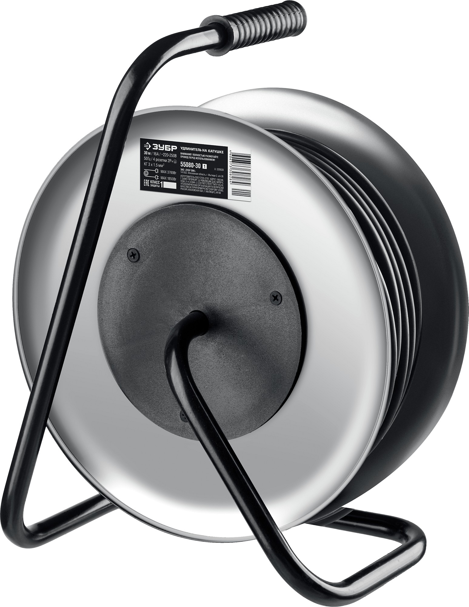 ЗУБР КГ-315, КГ, 3 x 1.5 мм2, 30 м, 3700 Вт, IP44, силовой удлинитель на стальной катушке, Профессионал (55080-30)