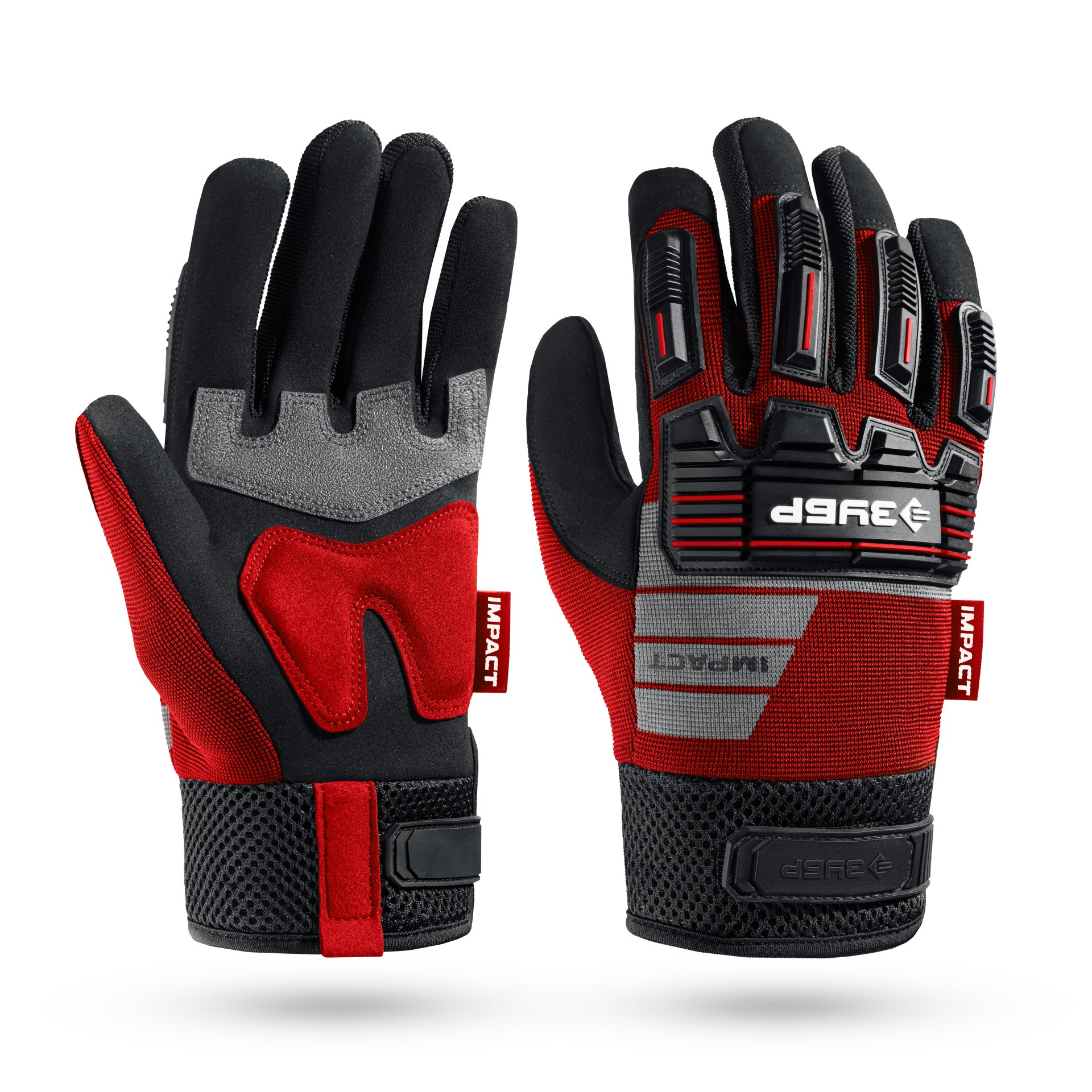 ЗУБР IMPACT р.L (9), красные, профессиональные комбинированные перчатки, антивибрационные, противоударные, Профессионал (11478-L)