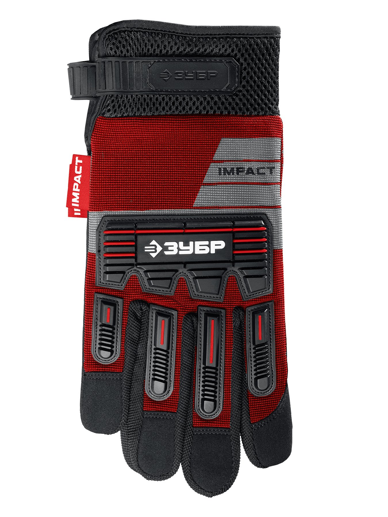 ЗУБР IMPACT р.XL (10), красные, профессиональные комбинированные перчатки, антивибрационные, противоударные, Профессионал (11478-XL)