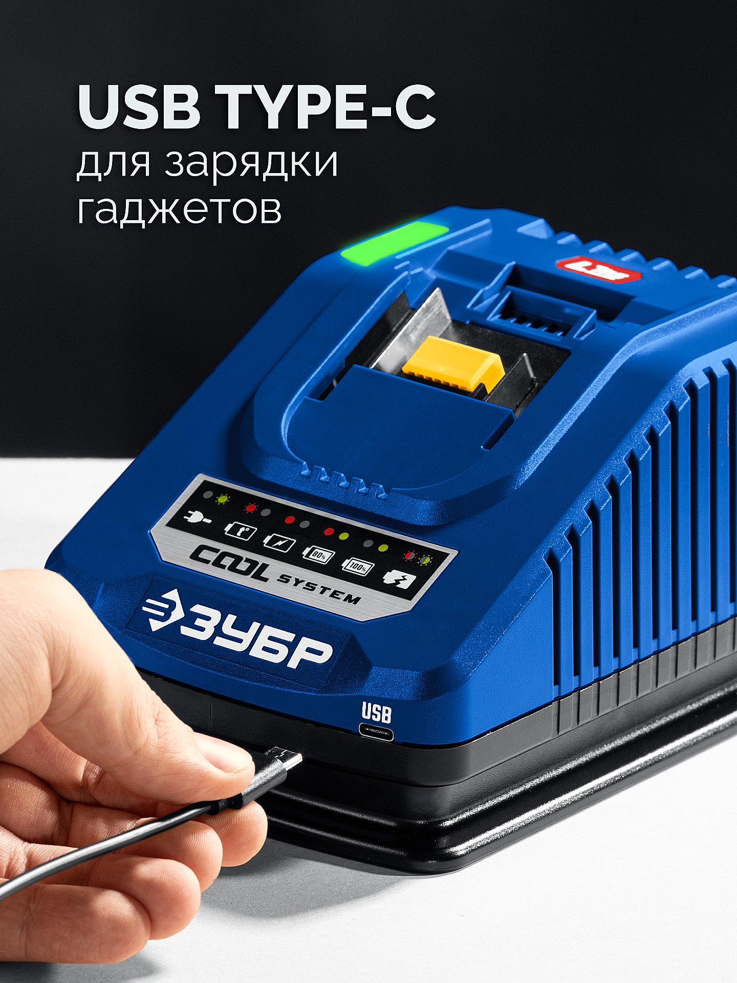 ЗУБР Turbo CHARGE, 20 В, 1 порт, 1 х 6 А, зарядное устройство для LMS АКБ, ПРОФЕССИОНАЛ (TC-20-1)