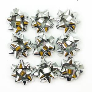 Бант-звезда, серебро металлик 4 см, 10 шт/17825