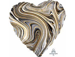 Шар 19" Сердце Мрамор Blak (Анаграм)/1204-1045