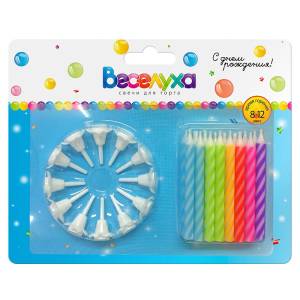 Свечи д/торта "Классические" Разноцветный неон, 24 ш 620100.С09т. 6 см