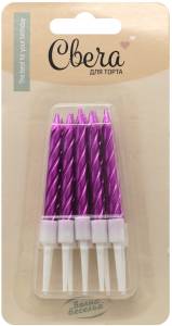 Свечи "Спирали" фуше металлик, 6 см с держ. 10 шт./802972