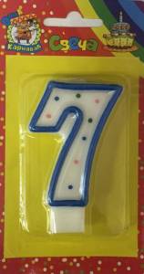 Свеча для торта с голубой окантовкой "7"