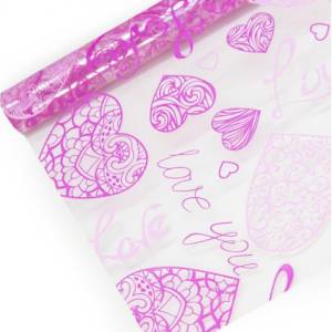 Упак.пленка 50гр (0,7*8м) Любовь (ажурные сердца), малиновый/розовый 73011