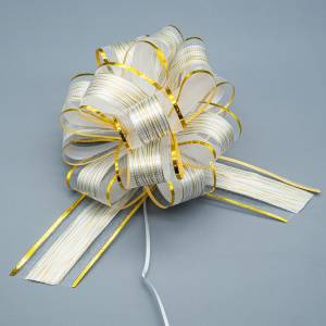 Бант-шар 5 см. Белый, органза с узорной вставкой / ч51505