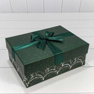 Коробка 25*18*10 см Зеленая с бантом