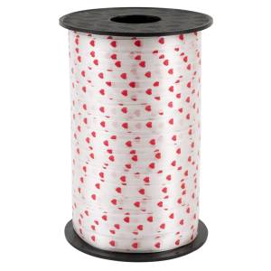 Лента полипропилен. Красные Сердца на белом 5 мм*250 м./ 6233123