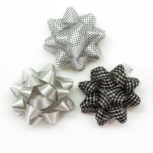 Бант-звезда, серебро/черный микс 7см,12 шт./17803
