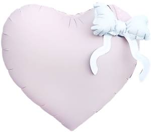 22" Сердце розовое, белый бант (Китай) / 27456